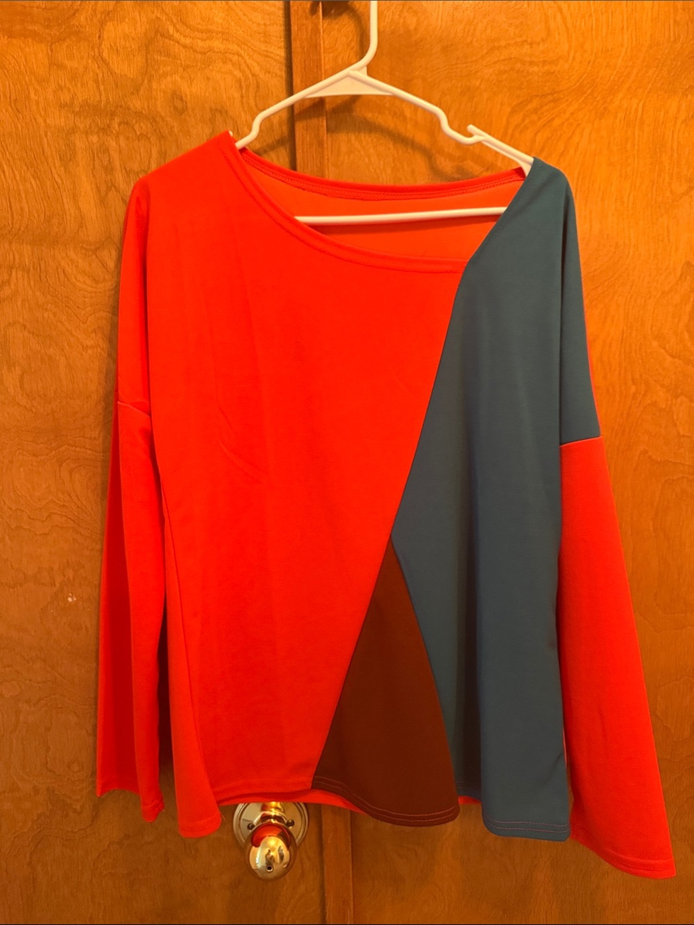Colorblock Long Sleeve Top - Red & Teal